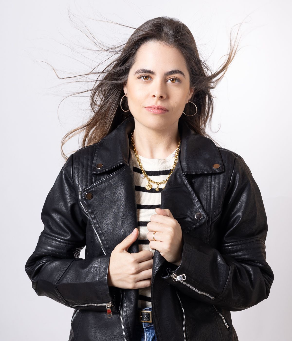 Campera Cuerina Negro Biker Forrada
